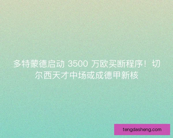 多特蒙德启动 3500 万欧买断程序！切尔西天才中场或成德甲新核